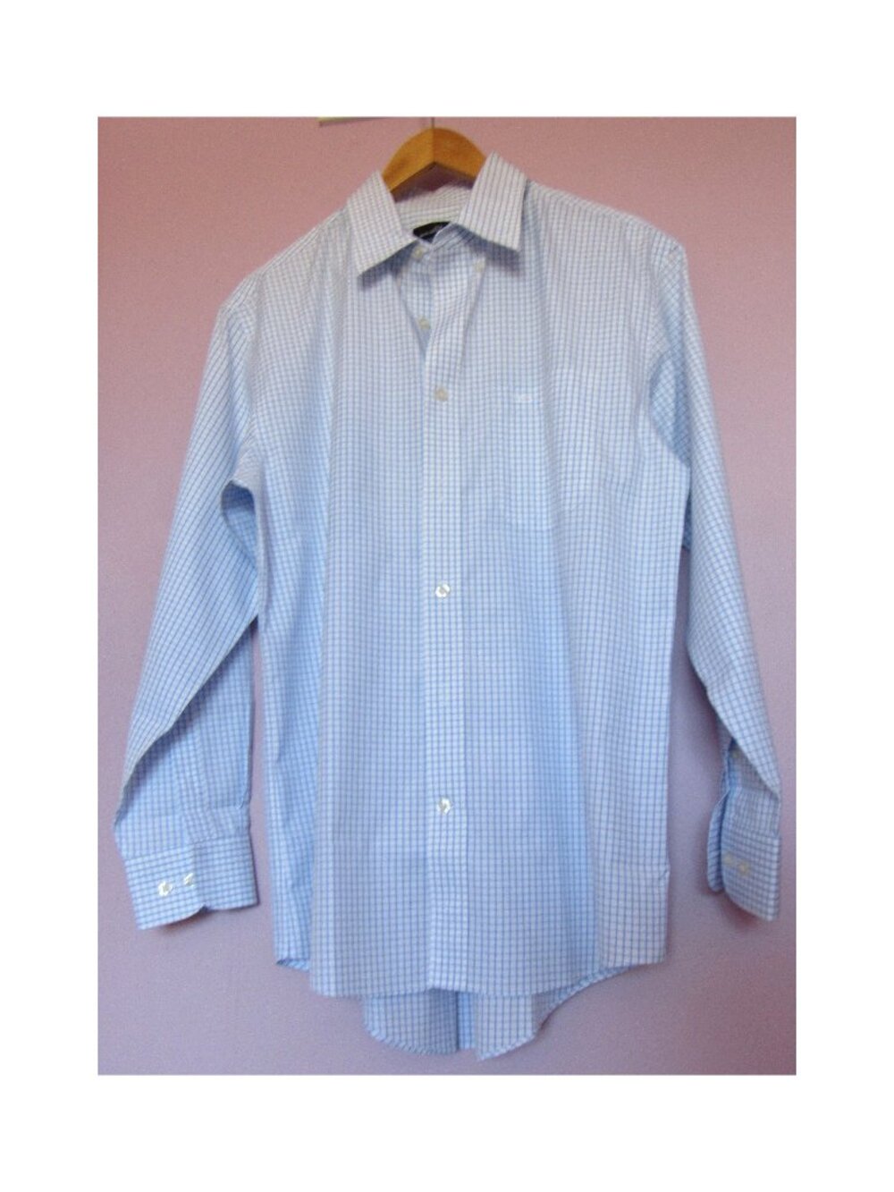 BALENCIAGA Men’s Shirt 15 3/4 or 33 1/2, Blue/ White Plaid 100% Cotton